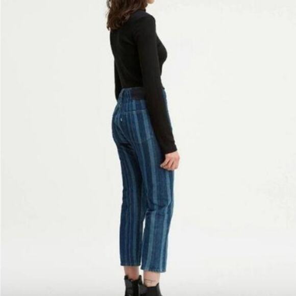 NWT Levi's Made & Crafted Blue Striped Denim Slim Crop Jeans, Size 24 - Picture 2 of 8